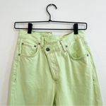 AGOLDE  Jeans Womens 24 Green Criss Cross Straight Button Fly Raw Hem‎ Denim EUC Photo 1