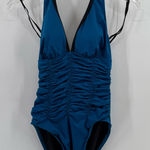 Magic suit blue and‎ black ruched one piece swimsuit size 8 Photo 0