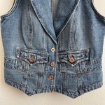 Department Of Peace Western Light Wash Denim Embroidered Floral V Neck Sleeveless Button Up Vest Top Photo 4