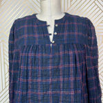 Rebecca Taylor La Vie Lurex Plaid Top Navy Blue Gauze Long Sleeve Size XS Photo 1