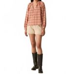 Faherty  Annalise NWT Blouse Top Organic Cotton Sunset Gingham Plaid Small Photo 2