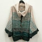 Joie  Merino Wool Cashmere Green Multi Knit Cape Poncho Wood Button Sweater M Photo 2