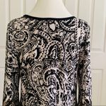 Sandra Darren  Dress Black White Brown Print Cut Out Neckline 3/4 Sleeve Size 10 Photo 5