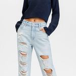 American Eagle Light Wash Mom Jeans Strigid Taper Straight Size 6 R Photo 0