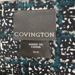 Covington Moto Jacket Blazer Women Small Faux Leather Trim Textured Teal Plaid Photo 7