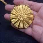 Estée Lauder Vtg 80s Estee Lauder Gold Tone & Blue Glass Solid Perfume Pendant Necklace 14” Photo 2