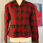 Liz Sport  Red Brown Equestrian Plaid Lined Wool Blend Riding Jacket Blazer 4 S Photo 0