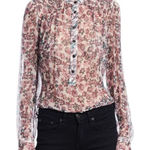 Rag and Bone  Susan Floral Printed Silk Sheer Top in Ivory Floral Size XXS Photo 0