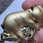 Signed AJC Gold Tone Pig On Tasseled Pillow Brooch Pin Photo 4