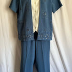 Alfred Dunner Navy Blue Textured 2 Piece Pantsuit Size 14 Photo 0
