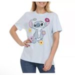 Disney  Stitch Crochet Flower Detail Womens Blue‎ T-shirt Size M Photo 1