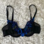 Sheer Black Blue Embroidered Floral Sz 32B Underwire Bra Mesh Photo 4