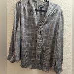 Torrid Satin Black, purple and White Plaid Blouse with Bow Size 1X Photo 4