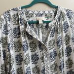 Ann Taylor LOFT S Blue Green Boho Floral Sheath Henley Shirt Dress Size L Photo 2