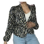 Eva Mendes Size Small long sleeve blouse multicolored top balloon sleeves Black Photo 0