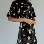 Free People  NEW Women Size 0 Black Be My Baby Velvet Mini Dress Mock Neck Floral Photo 0