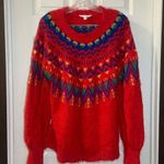 Time & Tru  Red Festive Fuzzy Knit Pullover Sweater L Photo 0