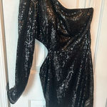 Lulus  black  Sequin One-Shoulder Mini Bodycon Dress NWT long sleeve cut out side Photo 0