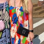 Sam Edelman Pleated Plisse Satin Belted Dress Size Large Multi Water Color Floral Photo 0