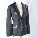 Classic Chic Glam Black Blazer Sateen Trim Size 14 Petite Elegant Formal Work Photo 2