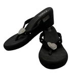 Flojos Olivia Wedge Sandals Flip Flops Black Heart SZ 6 Rhinestone Embellished Photo 0