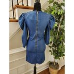 ZARA Women's Blue Denim Cotton V-Neck Balloon Sleeve Knee Length Dress Size XS Photo 5