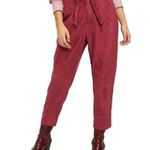 Free People  NWT Womens Burgundy Faux Suede Belted Cropped Pants sz 0 Photo 0