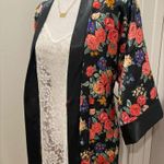VTG 80s 90s L.A. Intimates Black & Multicolor Satin Floral Kimono Robe Photo 3