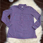Gap Fitted boyfriend shirt Blue/red sz medium Photo 0