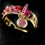 🆕 Luxury Ring For Women, Circular Shaped With Pendant Loop DesignGold & Pink🆕 Pink Size 10 Photo 1