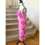 Vintage 90s Y2K Party Express Hot Pink Rose Floral Lettuce Hem Slip Dress Photo 1