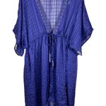 Club Z Collection Sheer Checkered Blue Swim Cover Up Kimono Eyelet Embroidery 2X Photo 0