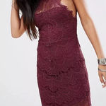Free People  Mini Slip Dress Sz‎ XS Lace Eyelash Burgundy Red Bodycon Semi Sheer Photo 0
