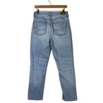 American Eagle  Mom Straight Jeans Size 8 Light Wash High Rise Distressed Stretch Photo 3