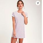 Lulus NWT Cafe Society White Red Lined Striped Shirt Dress Fisherman SM Photo 2