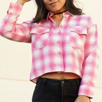 DIXXON Women's The Valentine Pink & White Plaid Crop Flannel Shirt Sz M Size M Photo 0