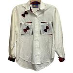 Cricket by the Creek Vintage White Button Down Blouse with Plaid Bows Size L Photo 0
