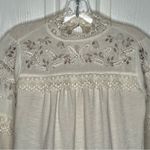 Anthropologie  Sz XS Boho Top High Lace Neck Long Sleeves Metallic Gold Accent Photo 1