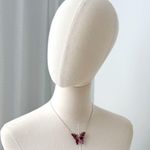 Silver Tone Chain Purple Faux Mother Of Pearl Deco Butterfly Pendant Necklace Photo 5