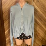 Wildfox Light Blue Cropped Full Zip Hoodie | Soft Terry Knit Loungewear Large Photo 1