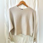 Tahari  Champagne/Gold  Ribbed Shimmery Boatneck Size Large Cropped Sweater Photo 0
