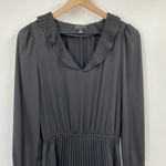 Anthropologie Current Air Pleated Long Sleeve Maxi Dress V Neck Ruffled Silky Black Womens S Photo 2