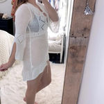 None White boho crochet knit swim cover up dress Photo 1