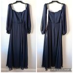 Dessy Collection 3104 Long Sleeve Chiffon Gown Midnight Navy Blue 16 Photo 2