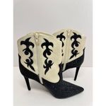 INC Cowboy‎ Boots Size 9.5 Black Cream Embellished Western High Heel Booties Photo 5