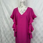 Badgley Mischka  Belle Pink Ruffle Bell Sleeves V-Neck‎ Cocktail Dress Size 10 Photo 3