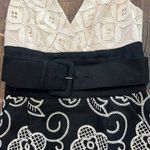 Kay Unger Embroidered Lace Linen Blend Dress Black Cream Belted Cocktail Size 2 Photo 7