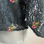 ZARA  Blouse Top FLORAL EMBROIDERED Dark Green SHEER LACE Photo 6