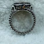 Silver Color Fashion Size 5 Ring Textured Band Shade of Yellowish Brown Center Photo 15