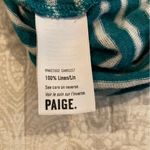 Paige Teal White Striped V-Neck Linen Short Sleeve Tee Extra Small Photo 5